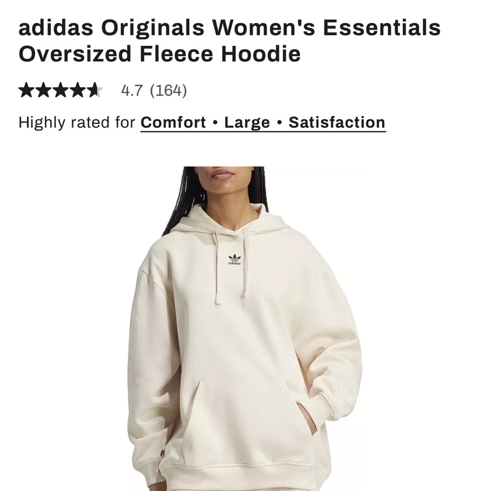 Adidas Cream Oversized Fleece Hoodie